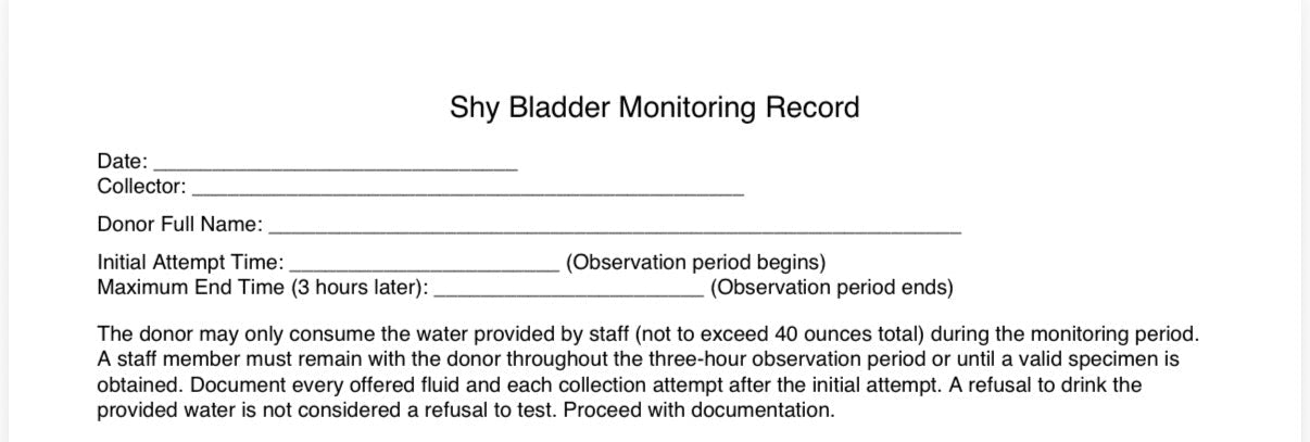 Shy Bladder Monitoring Record